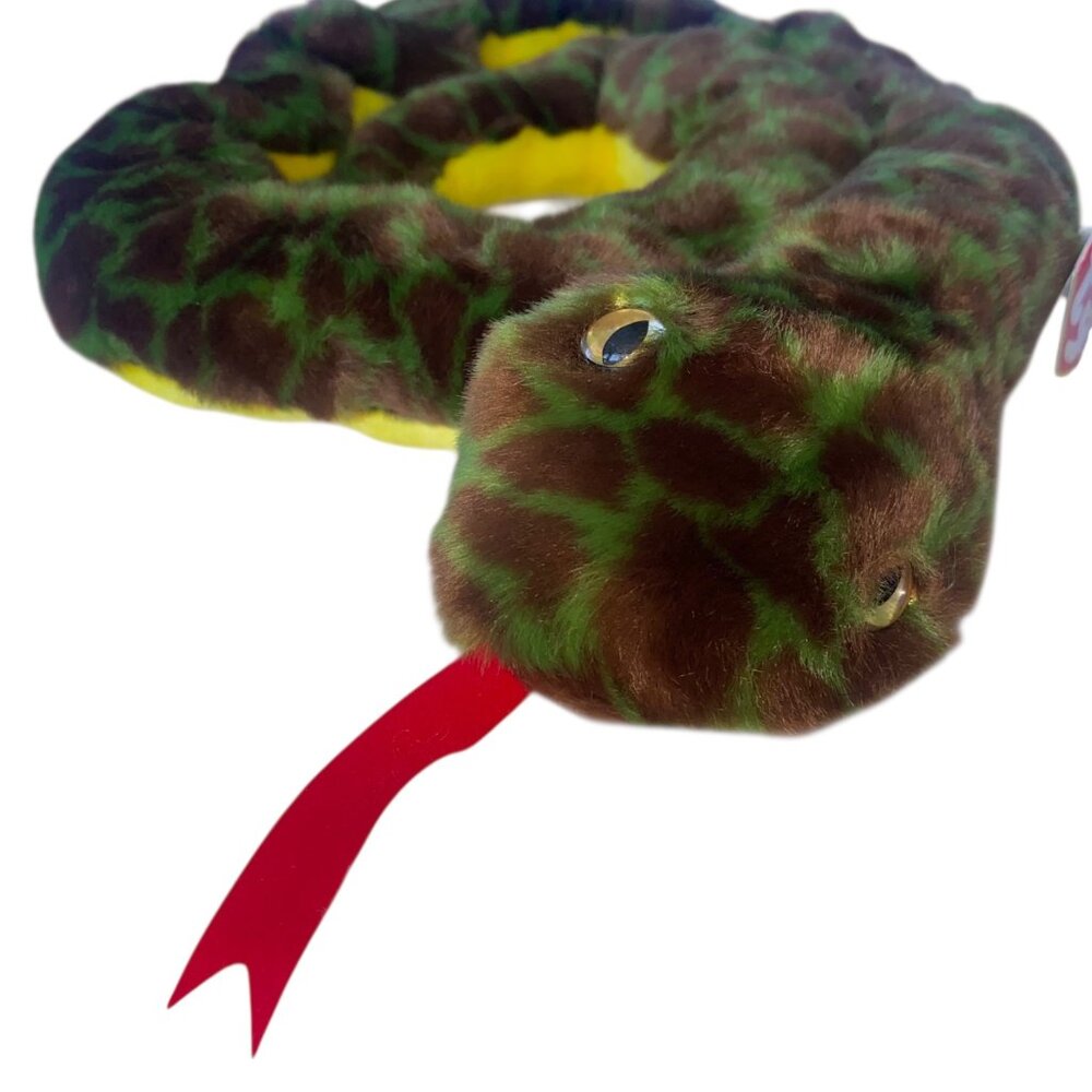 Ty Beanie Buddy Slither Snake Plush Toy 1999 Green & Brown Camo Stuffed Animal